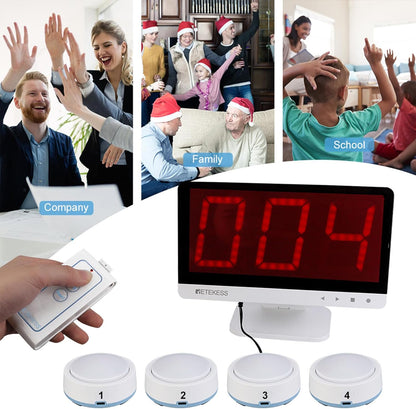 Retekess TM101 Draadloos Antwoordzoemersysteem Voor Lightning Rounds Kennisdebatwedstrijd (1 Display En 4 Antwoordzoemers En 1 Afstandsbediening)