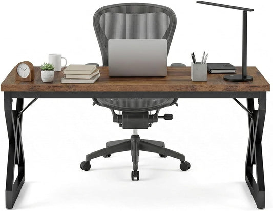 Bureau – Computerbureau – Bureautafel – Computertafel – Industrieel Bureau – 160 x 80 cm – Dik Houten Blad & Stabiel Metalen Frame