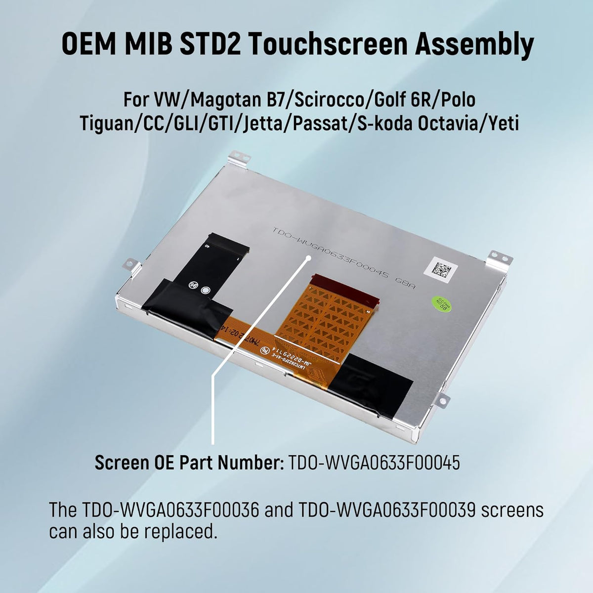 TDO-WVGA0633F00045 6,5 inch LCD Display Touch Screen Digitizer voor VW Magotan B7 Jetta Passat Scirocco Golf 6R Polo Tiguan Multimedia Navigation MIB STD2 200 682 Vervangt TDO-WVGA0633F00039