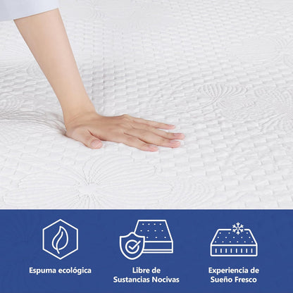 Olee sleep 20 cm Memory Foam Matras/Koud gelschuim/Öko-Tex/CertiPUR-US/comfortabel matras/rolmatras / 3 lagen / 140 x 200 cm/Full/Wit