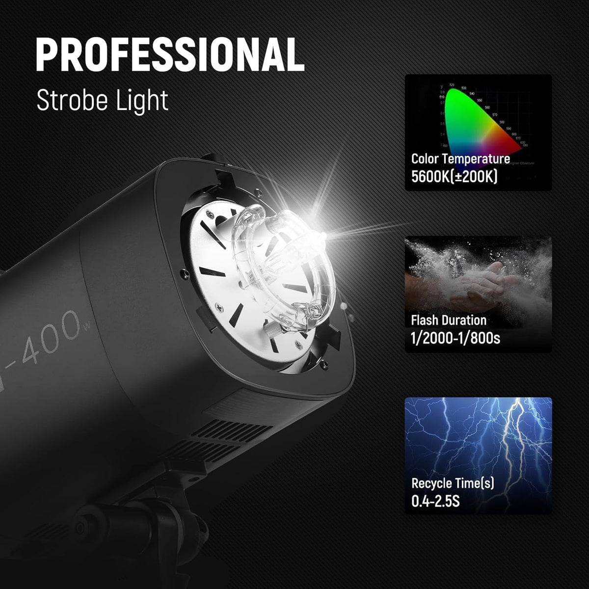 Studio Monolichtset 2-Delig – Studioflitser – Flitserset – Lichtset – Monolicht – 800W Totaal Vermogen – 5600K Daglichtkleur