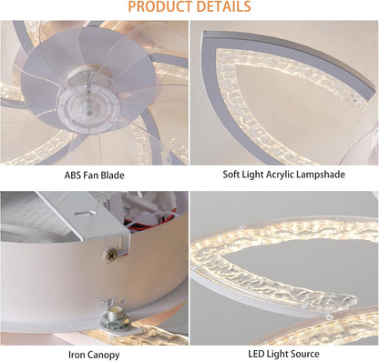 Plafondventilator met licht en afstandsbediening, moderne led-plafondventilator met variabele intensiteit, stille omkeerbare motor met windsnelheid, verstelbaar, voor woonkamer, 78 cm, wit