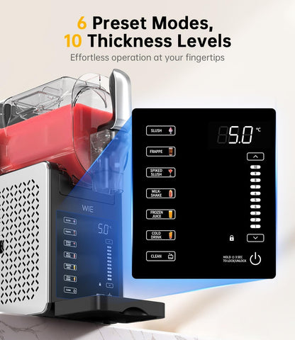 WIE Slush-machine, ijsmachine, dessertmachine, milkshake, frappé wijn, automatische reiniging, 2 liter inhoud, turbo freeze, geen ijs nodig