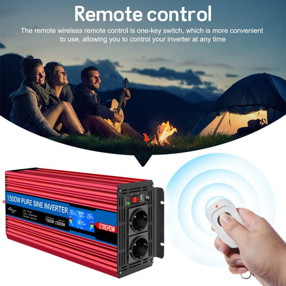 1500W 24V naar 230V Pure Sinus Volt Auto spanningsomvormer Omvormer Converter Pure Sine Wave Power Inverter DC AC omvormer (Draadloze afstandsbediening, display)