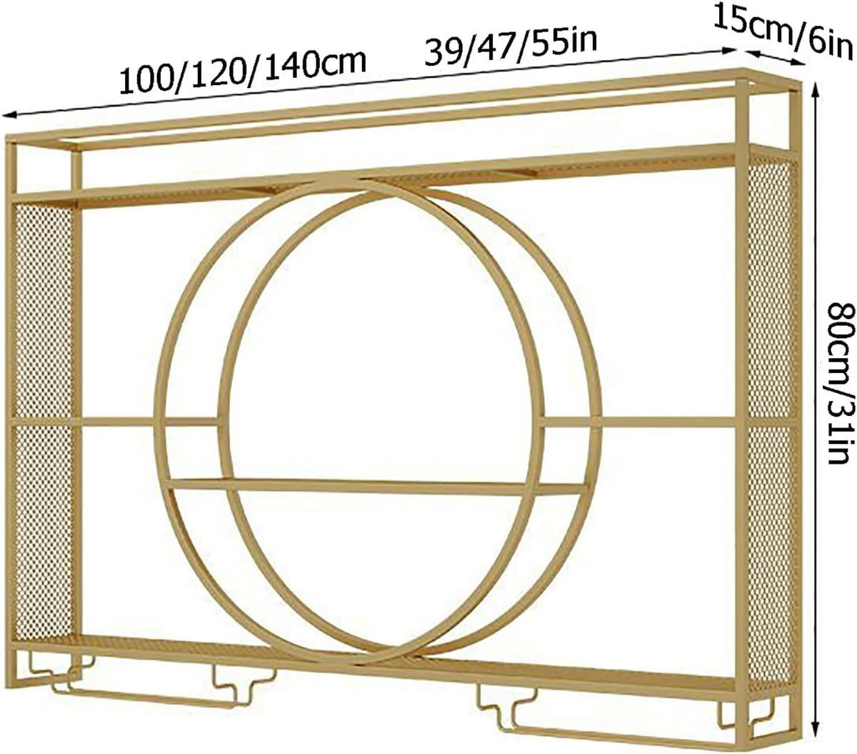 Modern Metal Wall Mounted Wine Rack, Bar Unit Floating Shelves, Wall Mounted Wine Racks, Glass Rack Iron Display Stand Wine Holder with Shelves (100x15x80cm/39x6x31in) - QUORE