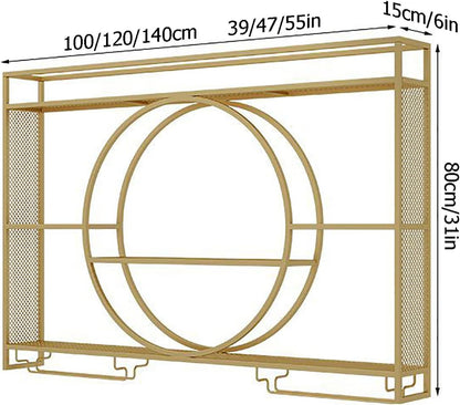 Modern metalen wandgemonteerd wijnrek, bar-eenheid zwevende planken, aan de muur gemonteerde wijnrekken, glazen rek ijzeren displaystandaard wijnhouder met planken (120x15x80cm/47x6x31in)