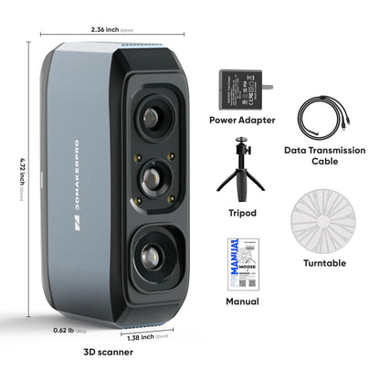 3D-scanner met 0,03 mm nauwkeurigheid, 0,07 mm resolutie, 24-bits kleurencamera, anti-shake lenzen, compatibel met Windows/MacOS, draagbare 3D-scanner voor 3D-printen [3DMakerpro Moose Premium Kit]
