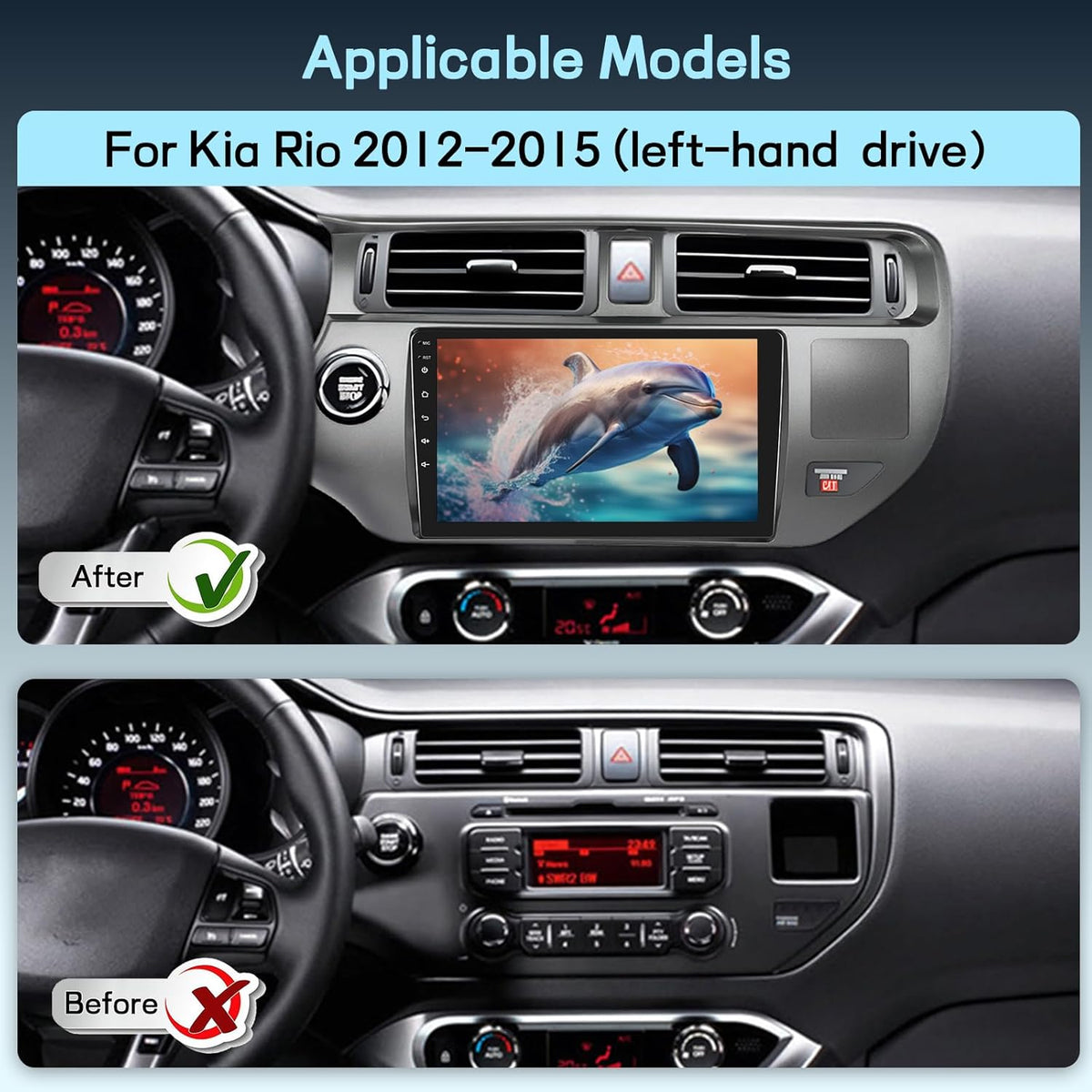 4G+64G 8 Core Qualcomm Car Radio for Kia Rio 2012-2015 with Wireless Carplay & Android Auto, 9 Inch Android Car Stereo with WiFi/GPS/Bluetooth 5.1/DPS Hi-Res/FM RDS Radio