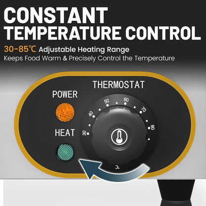 Bain Marie elektrische voedselwarmer, professioneel, roestvrij staal, 2 x 1/3 GN containers met deksel, temperatuur verstelbaar 30 °C - 85 °C, voor restaurants Les Cantine