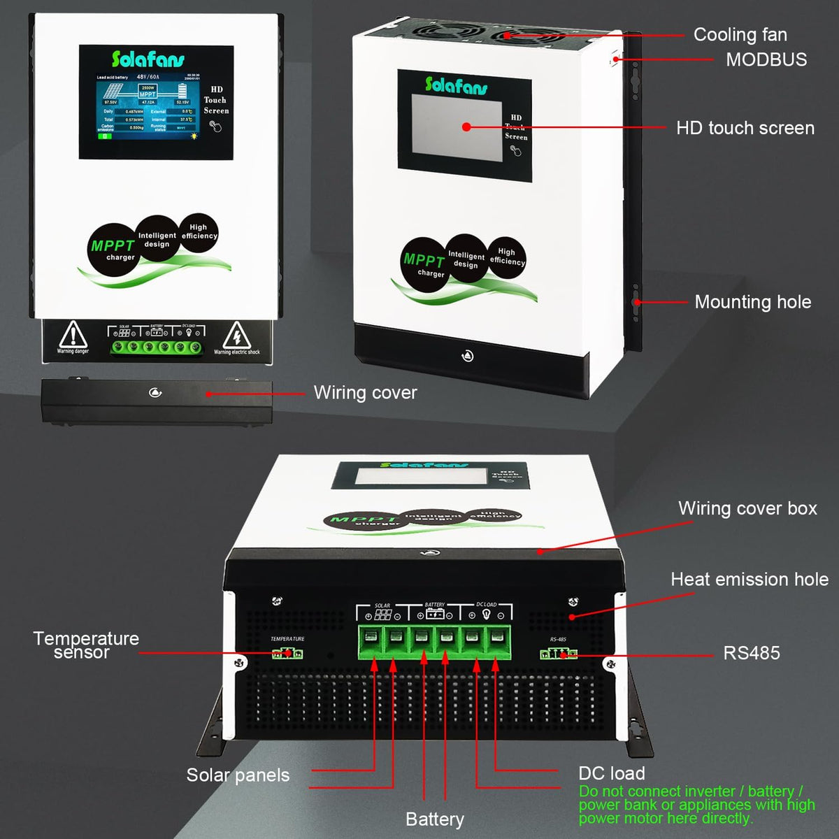48 V 120A HD Screen Bluetooth MPPT Solar Charger PV 6600 W 12 V/24 V/36 V Meertalige DC150V met Batterij Reactivatie voor RV/Off Grid Systeem