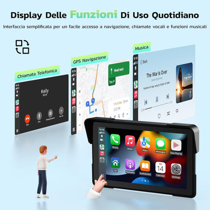 Motorfiets CarPlay – Motor Navigatie – Motor Touchscreen – Motor GPS – Motor Infotainment – Draadloos 7 Inch Touchscreen – IP67 Waterdicht & Bluetooth 5.0