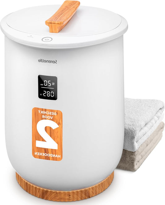 SereneLife Towel Warmer, 20L Capacity Hot Towel and Blanket Warmer with Digital Screen, Heating Time (20-90 min), Holds 2 Large Towels, Scented Disc Holder, 13" x 13" x 19" - QUORE