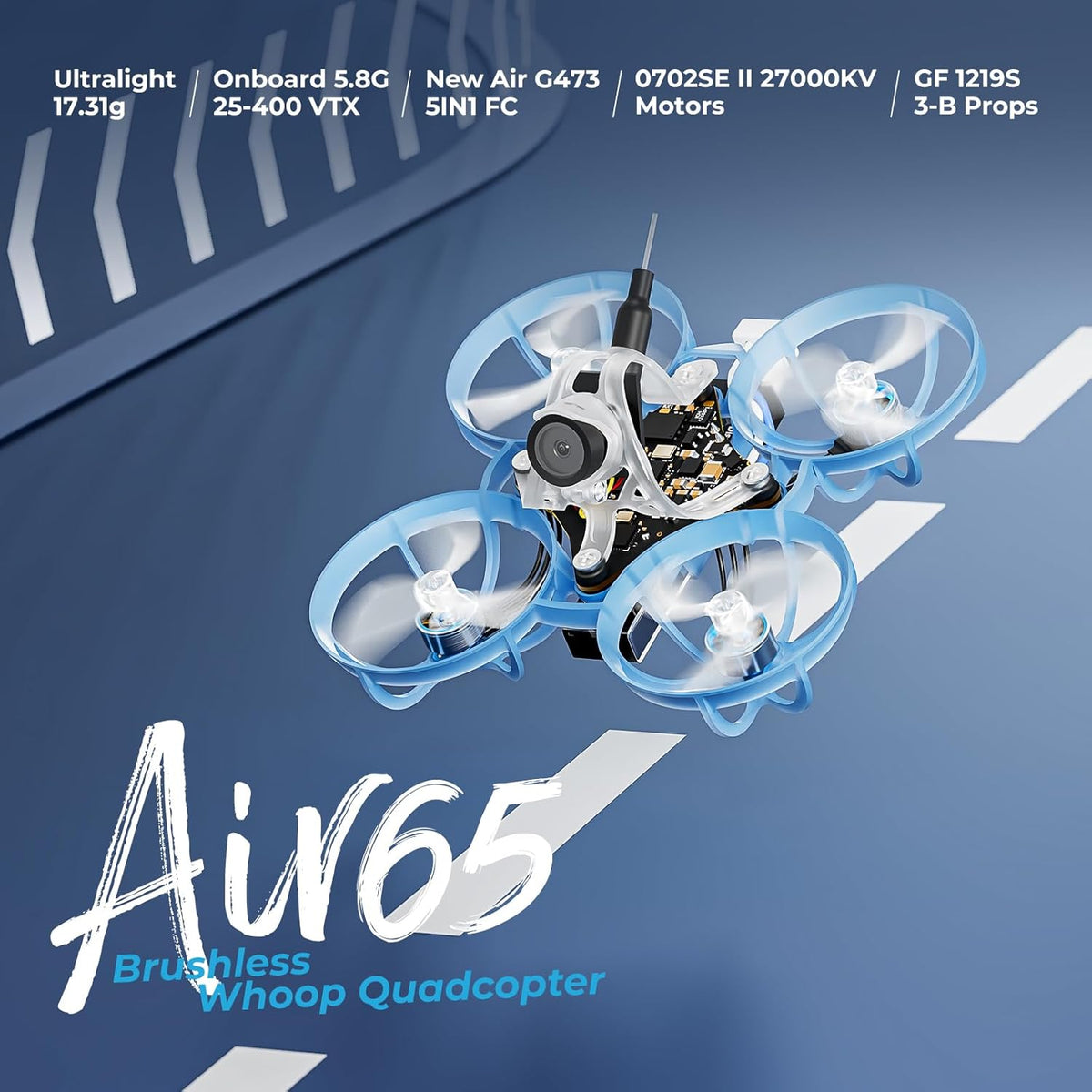 BETAFPV Air65 Brushless Whoop Quadcopter, 1S Ultralight 65mm Micro Whoop Drone with C03 FPV Camera, 0702SE Ⅱ 27000KV Motors, G473 5IN1 Air Brushless FC ELRS Receiver for Indoor Outdoor FPV Racing