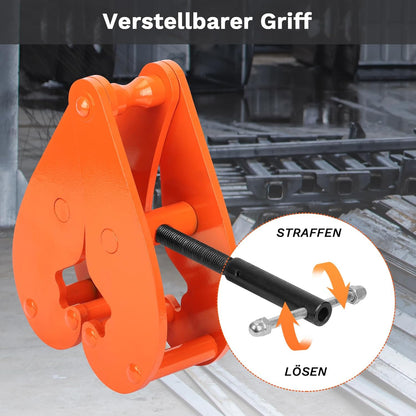 Dragerklem 5000 kg/5 T, montageklem stalen spindelklem, draagvermogen 5000 kg, grijpbereik 80-320 mm voor I-stalen drager, werkbelasting, beam lifting klem