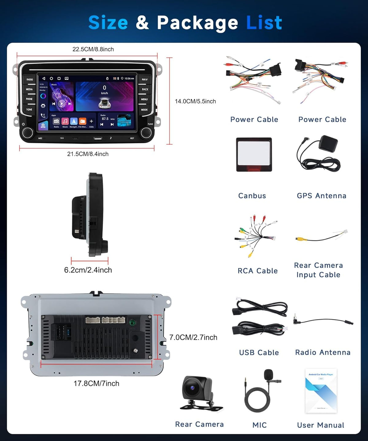 <font dir="auto" style="vertical-align: inherit;"><font dir="auto" style="vertical-align: inherit;">        4+64G Car Radio Android 15 for VW Golf 5 6 Passat Jetta Caddy EOS T5 Tiguan Touran CC Polo, 7'' HD Touch Screen with Wireless Carplay Android Auto