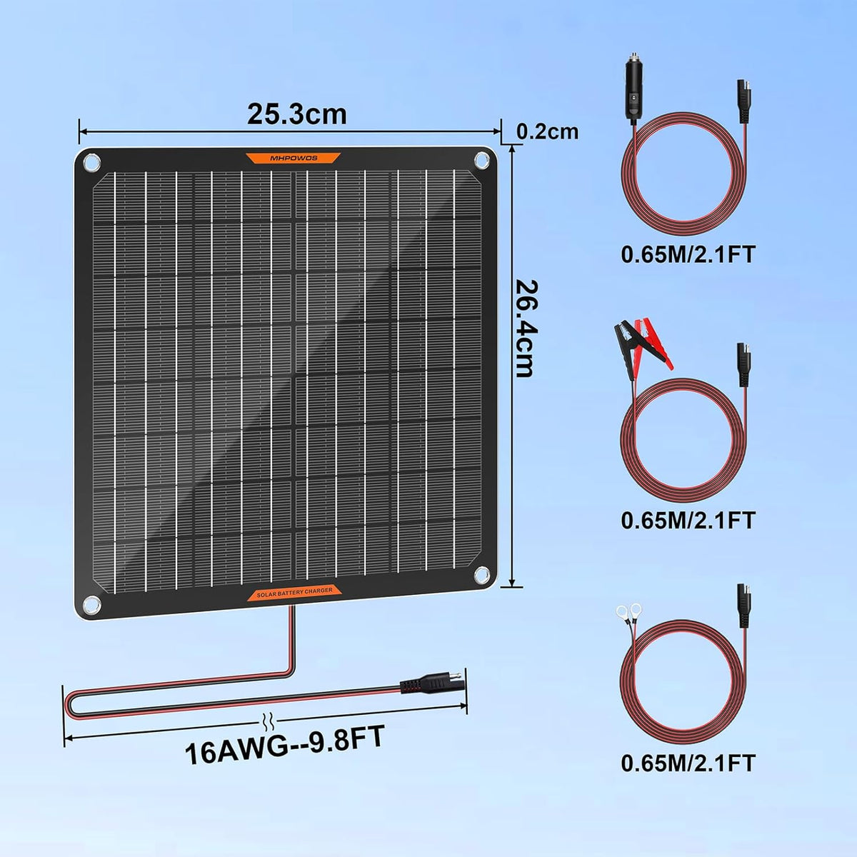 Acculader op zonne-energie, 10 W, 12 V zonnepaneel, auto-accu-onderhoudsapparaat, draagbaar, waterdicht, power trickle oplader voor auto, boot, automotive met krokodillenclip