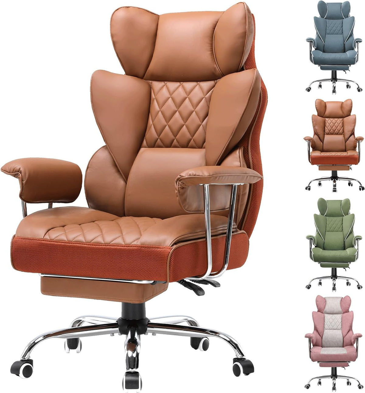 GTPLAYER Ergonomic Gaming Chair, Adjustable Gaming Chair, Office Chair with Footrest, Adjustable Backrest for Work and Play Leatherette, Brown - QUORE