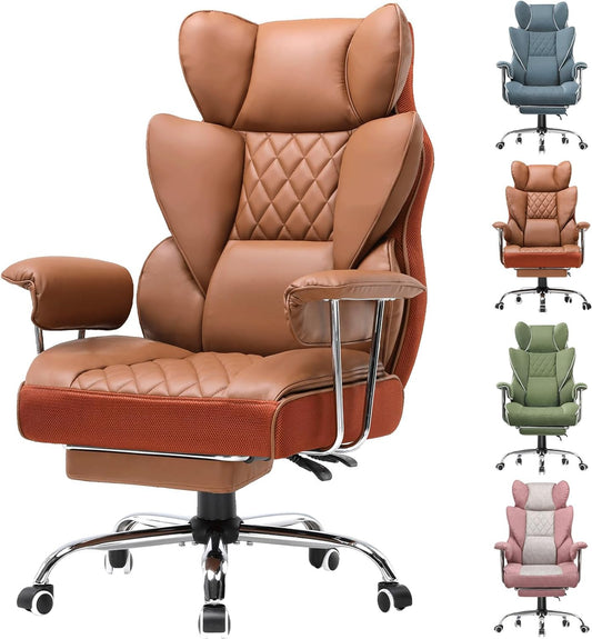 GTPLAYER Ergonomic Gaming Chair, Adjustable Gaming Chair, Office Chair with Footrest, Adjustable Backrest for Work and Play Leatherette, Brown - QUORE
