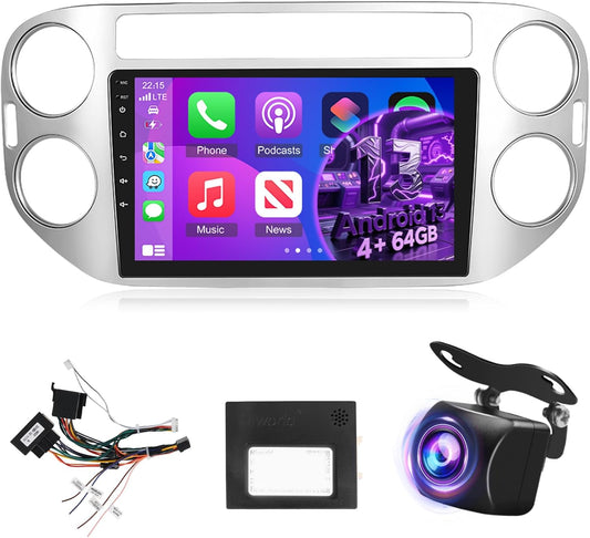 [4+64G] Android Car Radio for VW Tiguan 2006-2016 with Wireless Carplay and Android Car - 9 Inch IPS 1280 * 720P Touch Screen Car Radio with AI DSP, EQ, SWC, GPS + AHD Rear View Camera