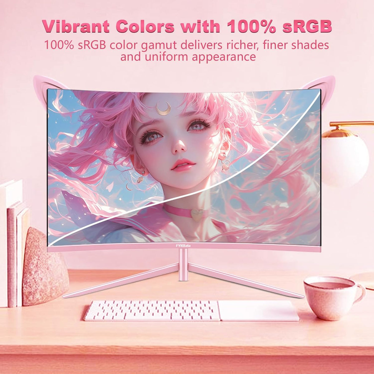 FY27FHP Roze 27 inch gebogen gamingmonitor 165Hz - VA-scherm 144Hz 1800R 1ms 1920x1080P, ingebouwde luidsprekers, AMD Free-Sync, HDMI, DP, USB, AUX, instelbare kanteling