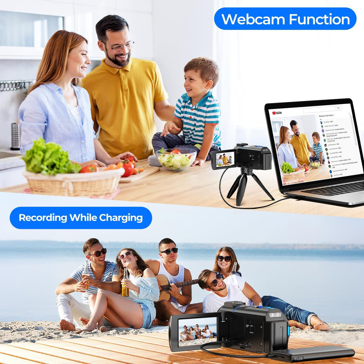 Camcorder 4K 48MP – Videocamera – Vlogcamera – YouTube Camera – Handycam – 3" IPS-Touchscreen 270° Draaibaar – IR Nachtzicht