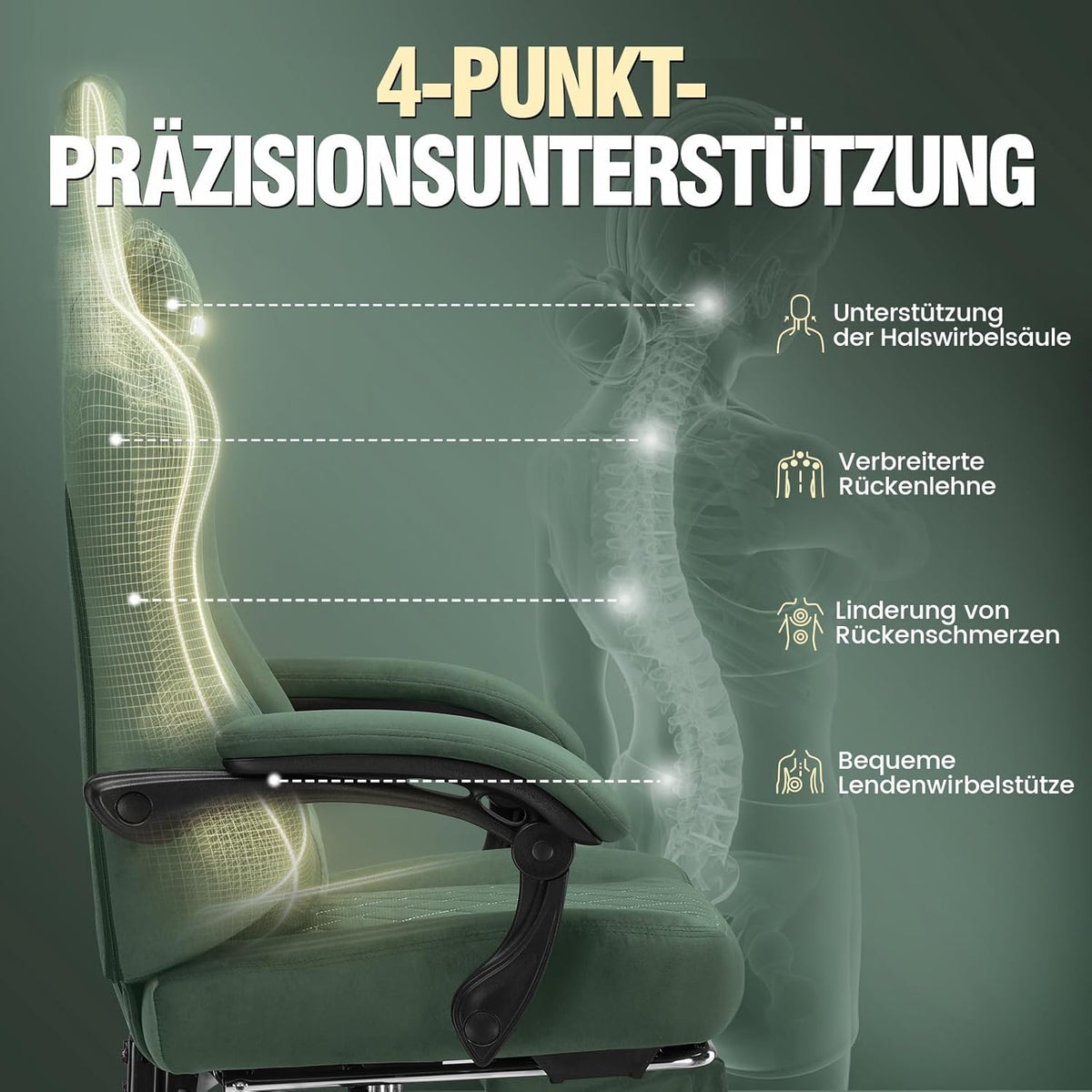 Gamingstoel – Gamestoel – Gaming Chair – Bureaustoel – PC Stoel – Ademend Stof – Verstelbare Voetensteun – Max 150 kg