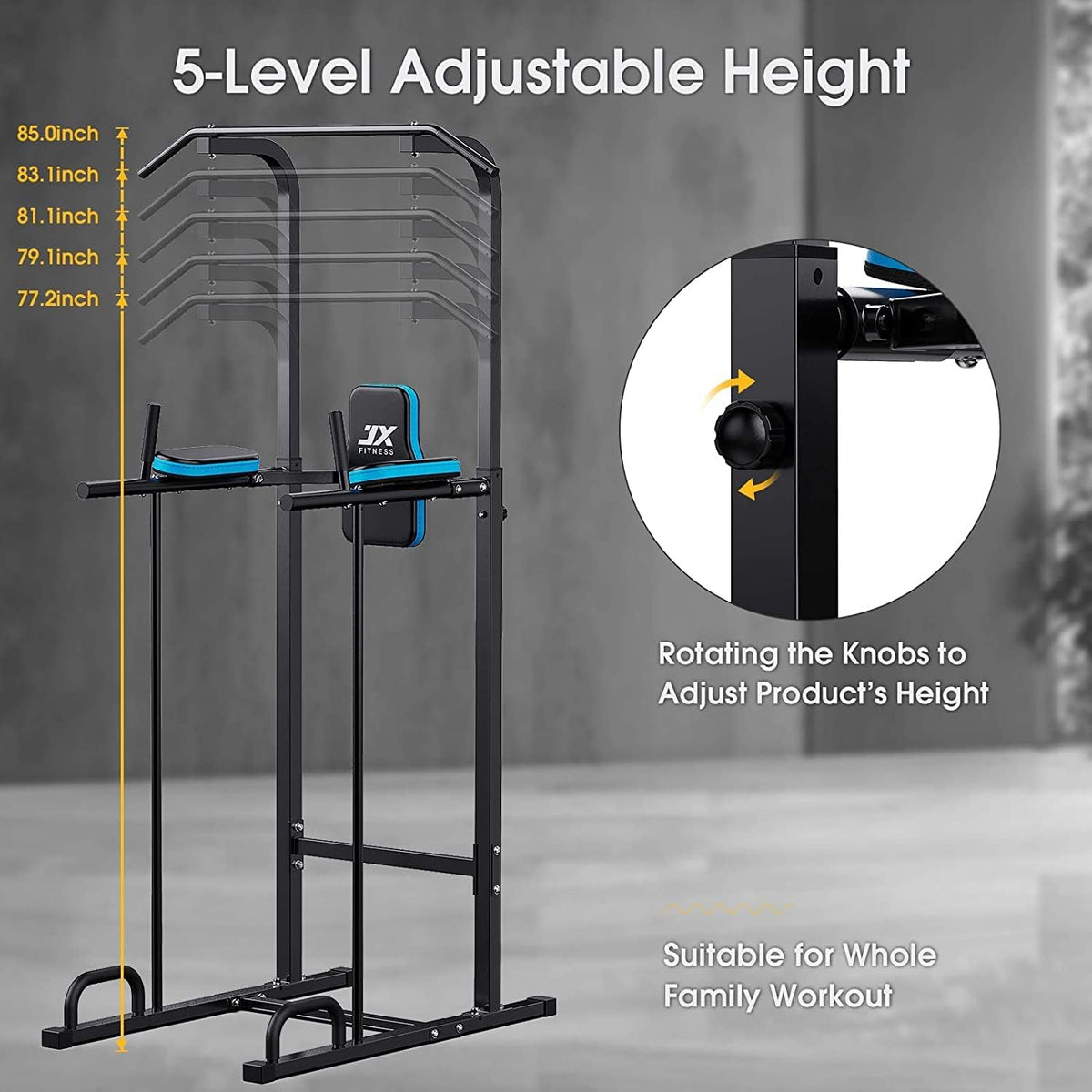 JX Fitness Power Tower Multifunctional Fitness Training Device with Pull-Up Bar for Push-ups, Pull-Ups, Dips, Abdominal Training - QUORE