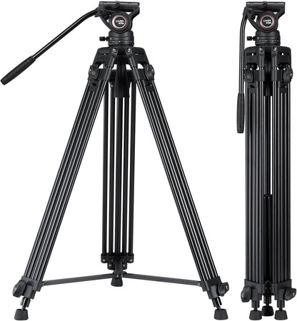 Video statiefsysteem, Cayer BV30L 72 inch- Professioneel Heavy Duty Aluminium Twin Tube Statief, K3 vloeistofkop, Mid-Level Spreader, Max Belasting 13.2 LB, DSLR Camcorder