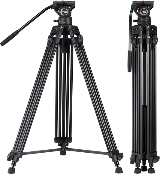 Video statiefsysteem, Cayer BV30L 72 inch- Professioneel Heavy Duty Aluminium Twin Tube Statief, K3 vloeistofkop, Mid-Level Spreader, Max Belasting 13.2 LB, DSLR Camcorder
