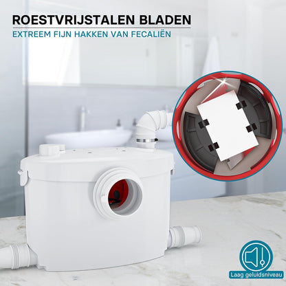Compacte opvoerinstallatie 4/1 voor afvalwater en fecaliën – Rioolpomp – Fecaliënpomp – Vuilwaterpomp – Afvoerpomp – 400W motor – 145 l/min, opvoerhoogte tot 8,5 m