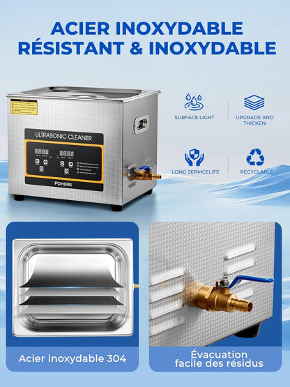 Ultrasone reiniger, 240 W, 304 roestvrij staal, met verwarmingstimer, professioneel digitaal laboratorium, ultrasone onderdelenreiniger, voor het reinigen van sieraden, brillen en auto-onderdelen (10