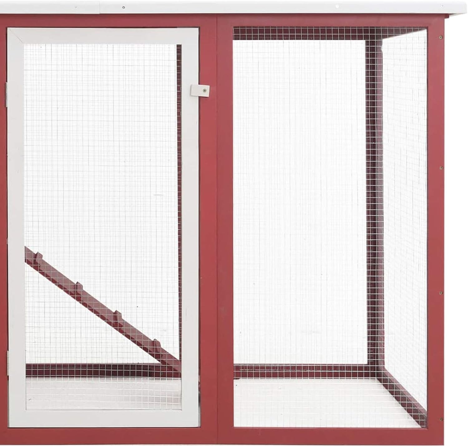 Tidyard Outdoor Chicken Coop with 1 Nesting Box, Chicken Cage, Wood, Egg Cage, Red, 202 x 75 x 98 cm - QUORE