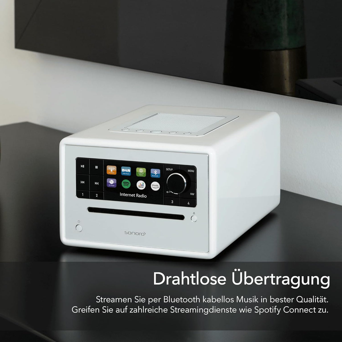 sonoro Elite internetradio met cd-speler (FM, DAB Plus, Podcasts, Spotify, Amazon Music, Deezer), wit