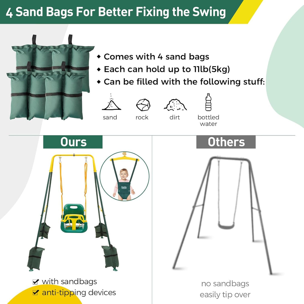 FUNLIO 2-in-1 schommelset voor jumper, groen