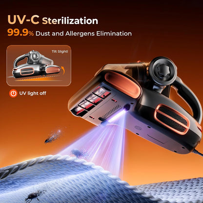 JIGOO T600 Matrasstofzuiger met UV-licht, 700W/15kPa hete lucht & 99,9% allergenenverwijdering, 60 °C ontsmetting voor bedden/banken/tapijten, luchtzuivering-aroma-negatief ion