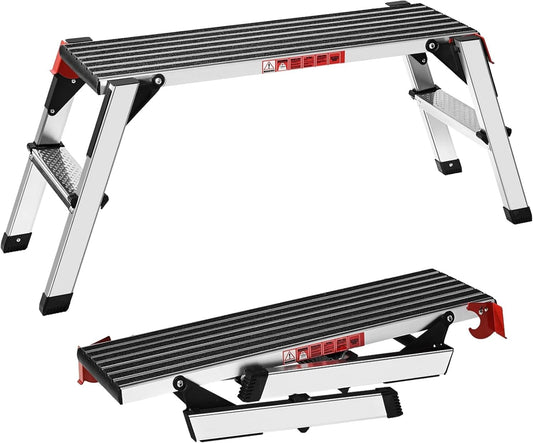 XinSunho Aluminium werkplatform, inklapbare trapladder tot 150 kg, vouwladder met veiligheidssloten, antislip treevlak, trapladder, Pro Work platform ladder voor huis en werkplaats
