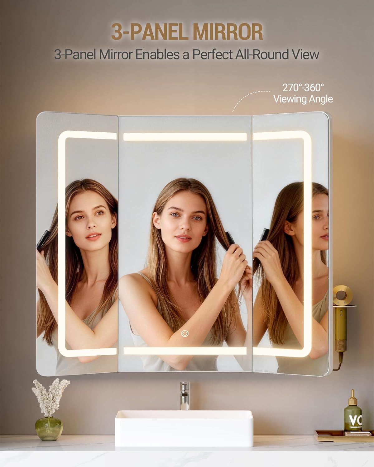 Hzuaneri Mirror Cabinet for Bathroom with LED Lighting, Mirror Cabinet for Bathroom, 3 Light Colours Adjustable, HD Mirror 16.5 x 75 x 80 cm White MC30003XEU