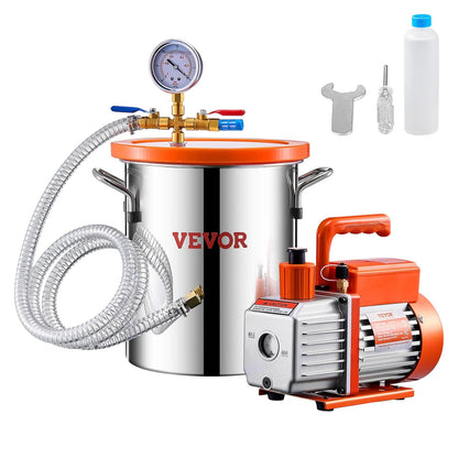 Vacuümkamer – Vacuum Chamber – Ontgassingskamer – Resin Kamer – Siliconen Kamer – 11,36 Liter Roestvrij Staal – Krachtige 3,5 CFM Mono Stage Pomp
