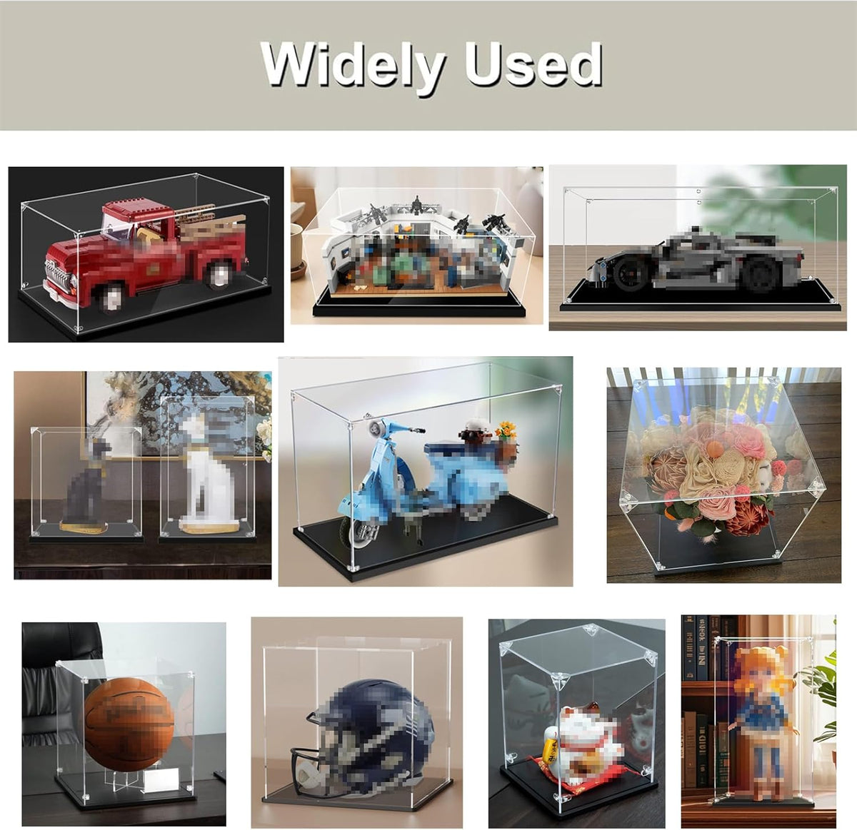 Acryl vitrinekast, acryl displaybox met zwarte basis, stofdicht, transparante displaycase, voor verzamelfiguren, poppenspeelgoed, modellen auto's (60 x 40 x 30 cm)