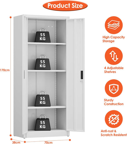 Archiefkast, met 3 in hoogte verstelbare metalen planken, plaatstaal gepoedercoat, voor garage, kelder en kantoor, 170 x 70 x 38 cm (wit)
