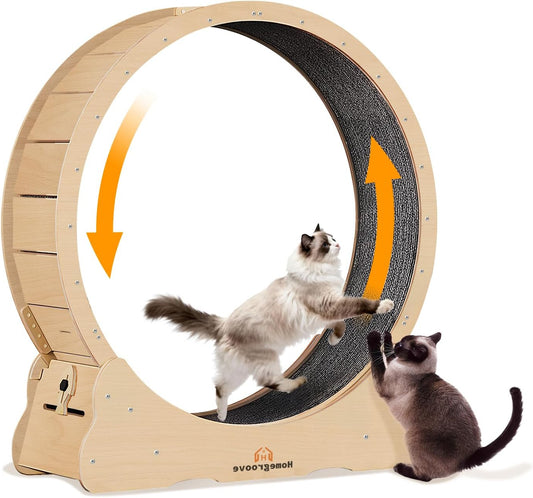 homegroove Cat Exercise Wheel, 80cm Versatile Cat Wheels for Indoor Cats, Treadmill with Removable Rug for Weight Loss and Cat Health (Natural Wood Color, XXL) - QUORE