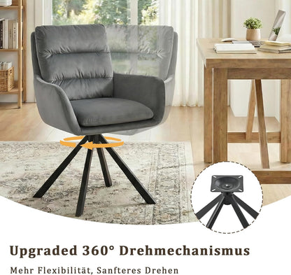 Eetkamerstoel 360° draaibaar fluweel met armleuningen, set van 1 comfortabele gevoerde keuken met dubbele rugleuning en afneembaar kussen, moderne draaistoel voor woonkamer, kantoor