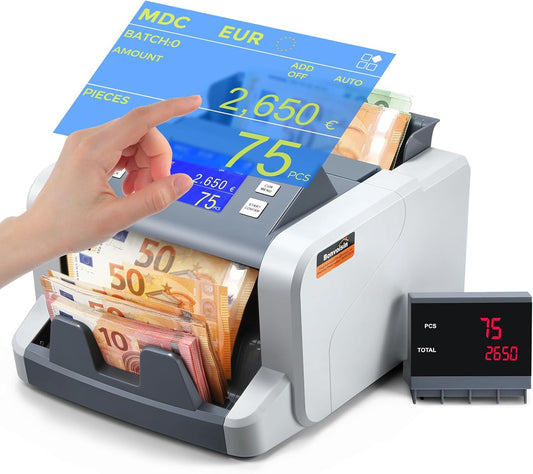 Bonvoisin Professionele bankbiljettenteller, waardetelling voor gemengde sneden, geldtelmachine met valse herkenning 1CIS/UV/IR/MG, bankbiljettenteller touchscreen, 1500 bankbiljetten/min