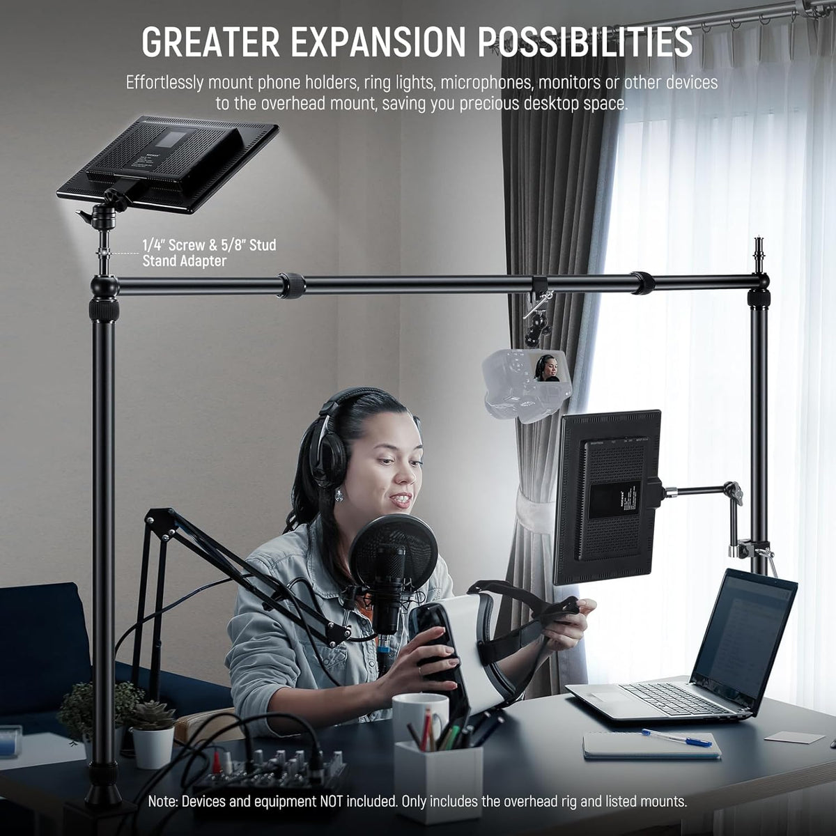 NEEWER NK002 Overhead Camera Mount Rig Platform met Telefoonhouder/2 Balhoofden/Armen/Super Klem/Reinigingsdoek voor Mic Webcam, Bureau Stand met Verstelbare Hoogte Breedte, Max Belasting 26lb/12kg