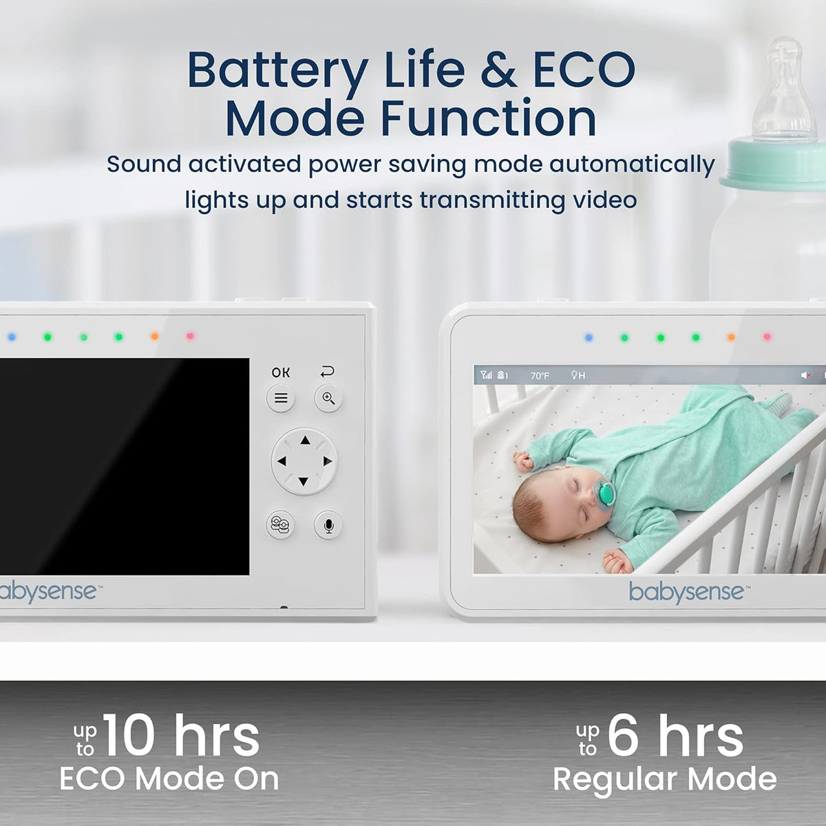 Babysense Video Babyfoon, 4,3" Split Screen Babyfoon met 2 camera's, Verstelbare nachtlamp, Tweerichtingsaudio, PTZ-functie, Groot bereik, Nachtzicht, Slaapliedjes
