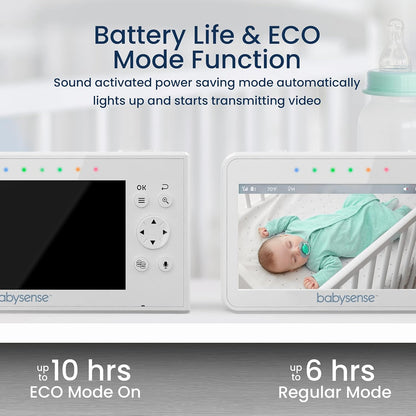 Babysense Video Babyfoon, 4,3" Split Screen Babyfoon met 2 camera's, Verstelbare nachtlamp, Tweerichtingsaudio, PTZ-functie, Groot bereik, Nachtzicht, Slaapliedjes