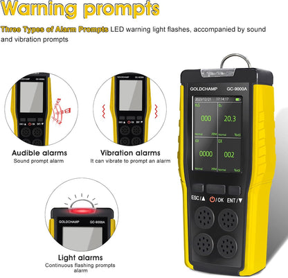 4-in-1 gasdetector voor brandbaar/O2/H2S/CO, geluid/licht/trilalarm en lcd-display, gaslek-detectoren voor huis + hand-anemometer, 5 eenheden & ℃/°F schakelaar, windsnelheidsmeter voor HVAC