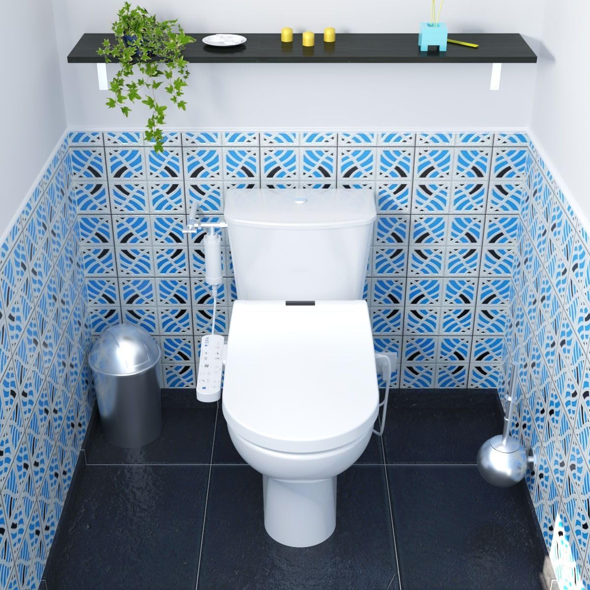 SFA - Saniseat – afneembare wc-bril voor toilet – voor en drogen – handdouche met dubbele sproeiers en ventilator voor warme lucht – automatische reiniging – compatibel met standaard toiletpotten