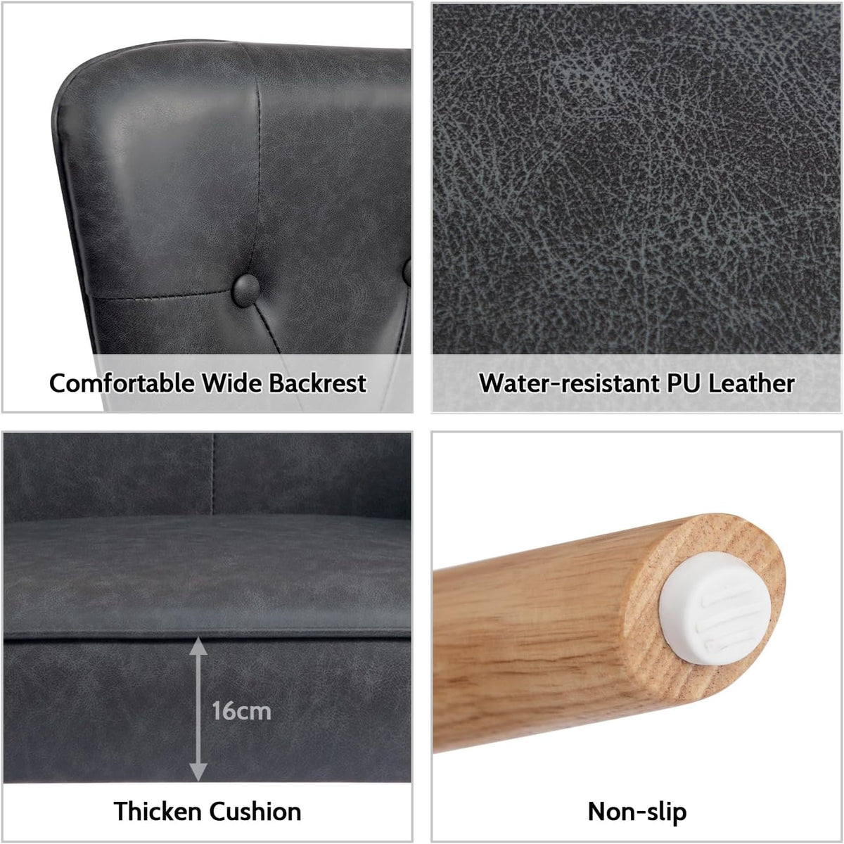 HollyHOME Comfortable Armchair with Footstool Living Room Chair Cozy Relaxing Arm Chairs PU Leather Accent Chairs Reading Chair Bedroom, Black - QUORE