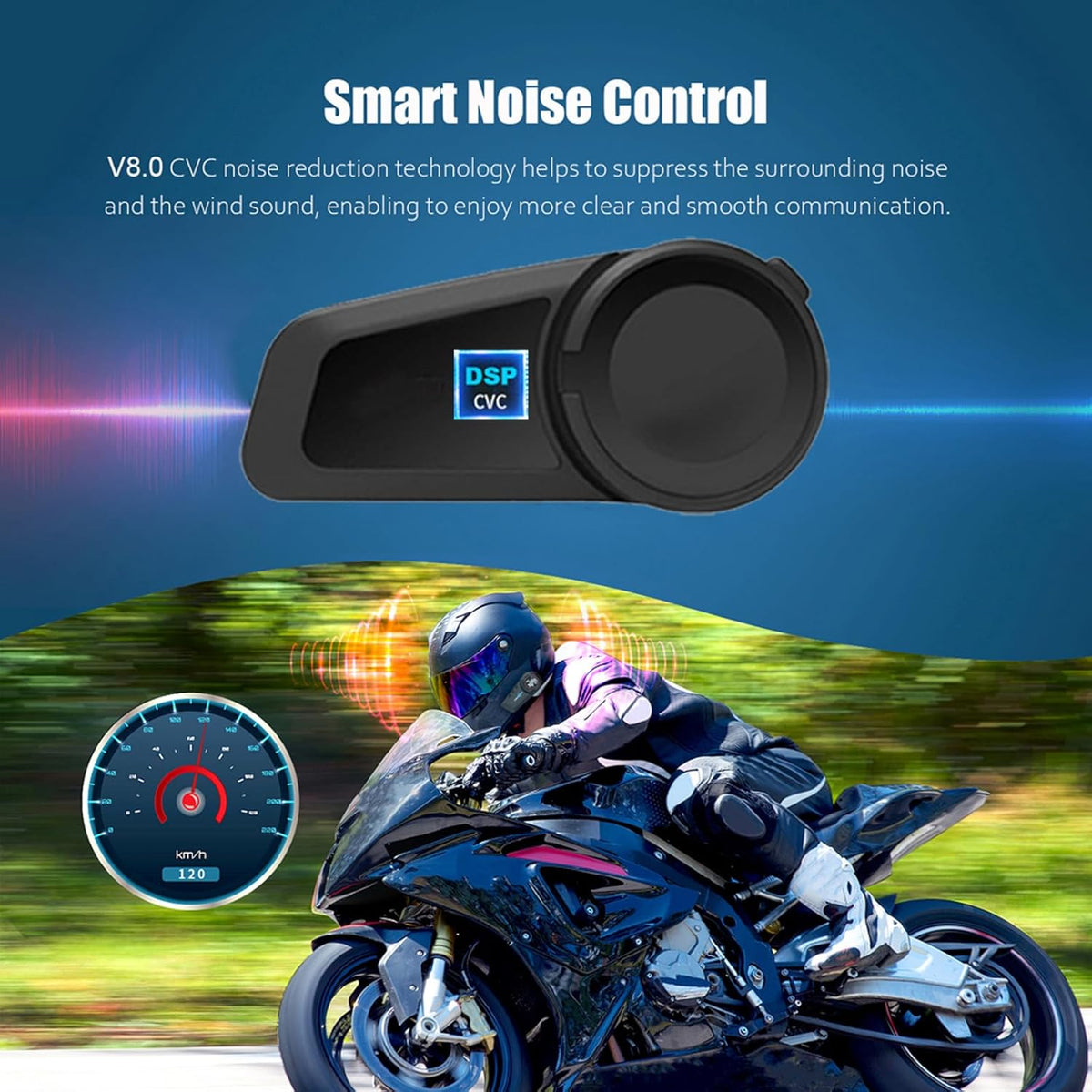 QSPORTPEAK Motorcommunicatiesysteem, M2 motorfiets bluetooth intercom met stereogeluid, motorfiets helm headset tot 6 bestuurders (1000 m bereik, waterdicht, FM-radio, voice prompt) (2 stuks)